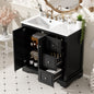36'' transitional bathroom vanity with ceramic sink – features 2 soft-close doors, an adjustable U-shaped shelf, 3 drawers (including one with divider), painted finish, and ample storage space