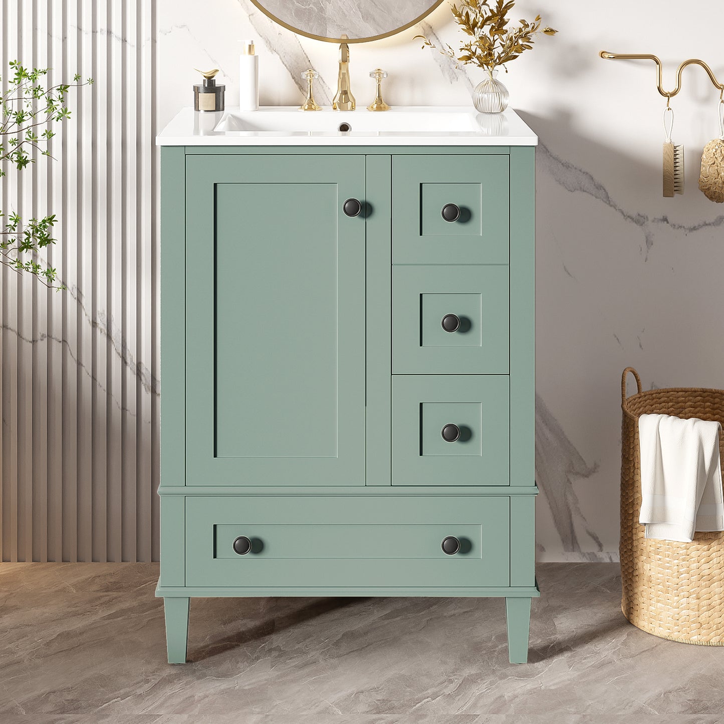 Light Green Bathroom Vanity - 24 Inch Storage Sink
