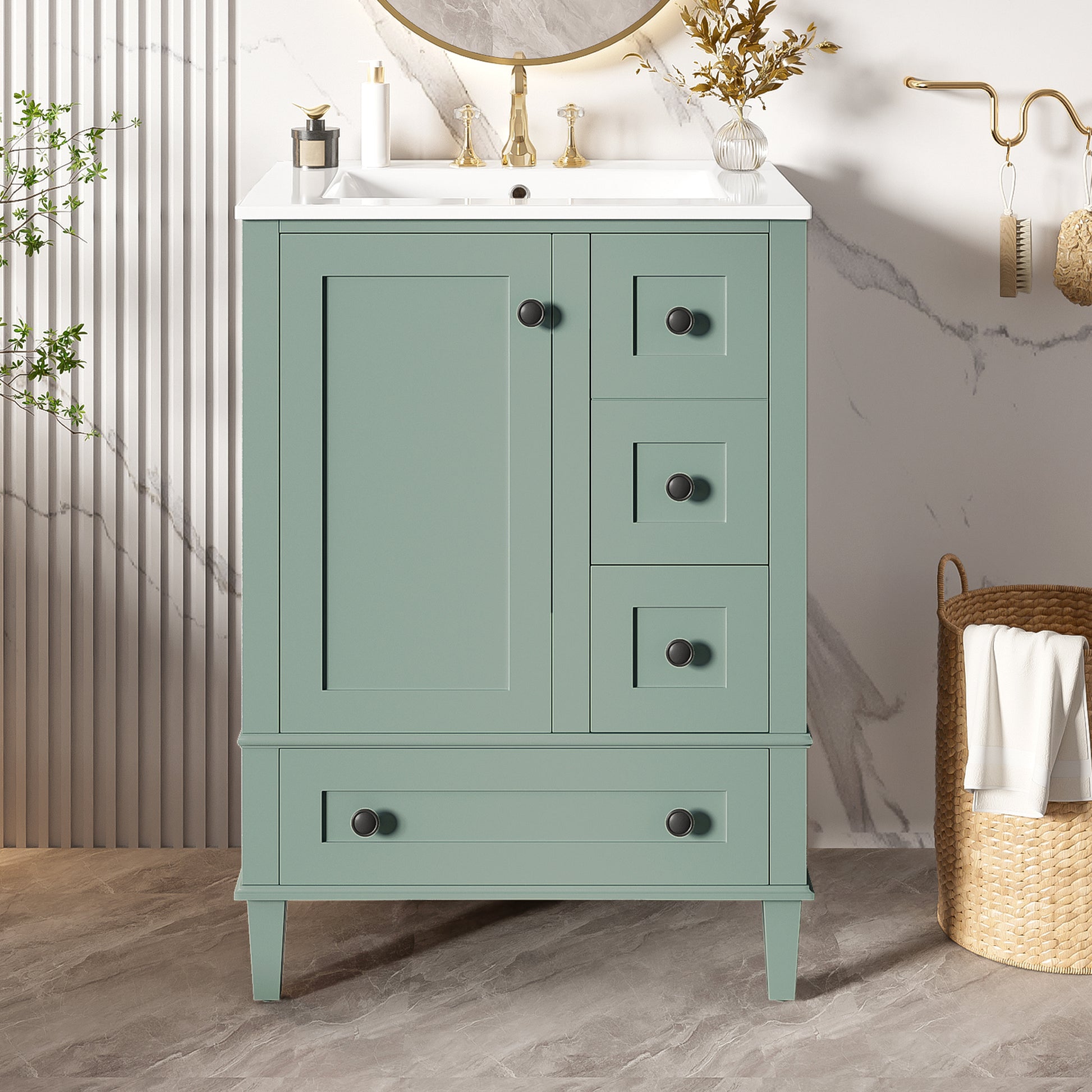 Light Green Bathroom Vanity - 24 Inch Storage Sink