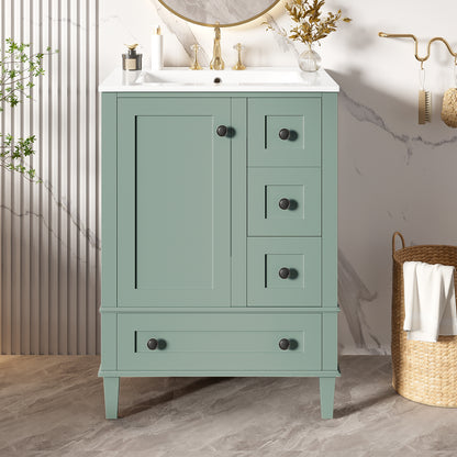 Light Green Bathroom Vanity - 24 Inch Storage Sink