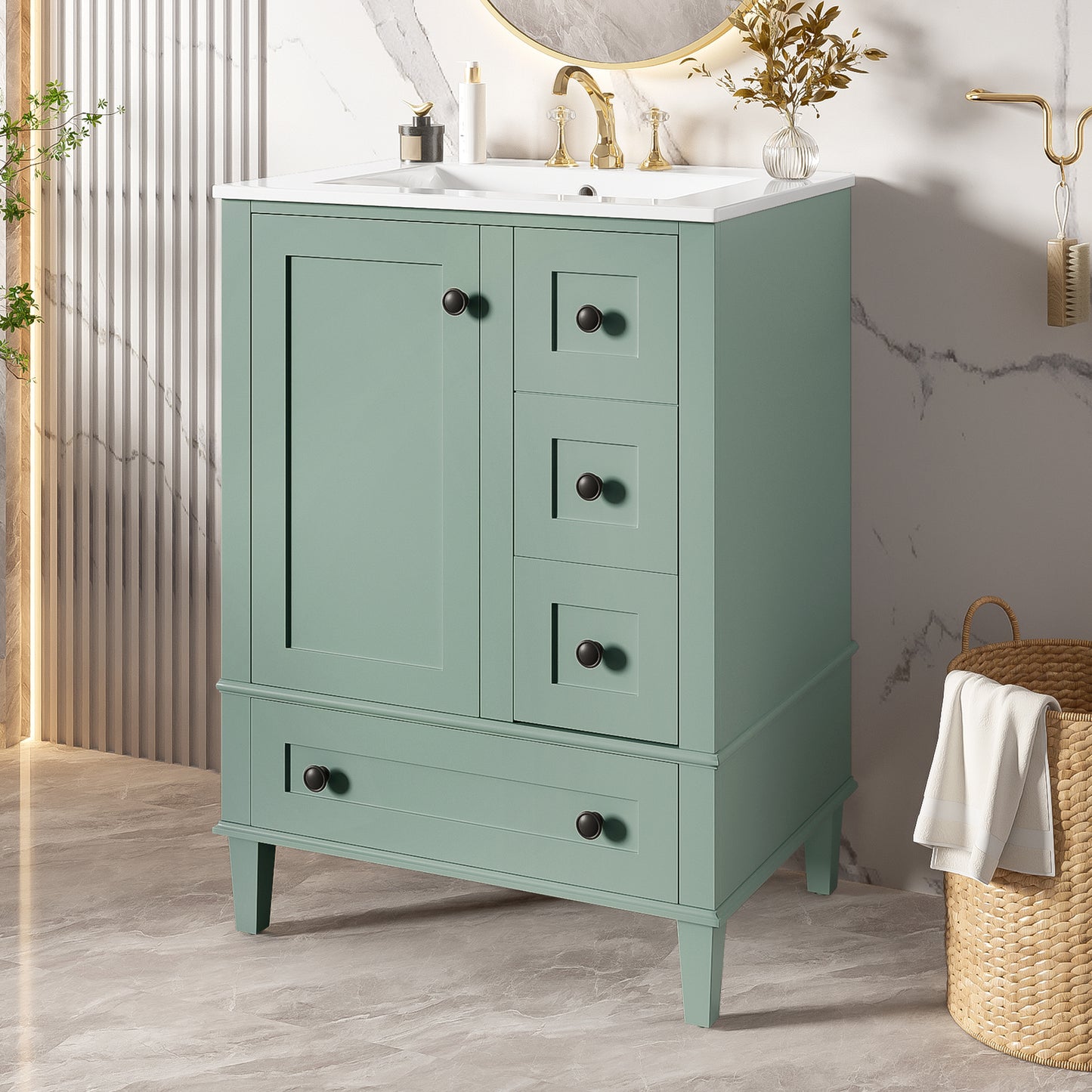 Light Green Bathroom Vanity - 24 Inch Storage Sink
