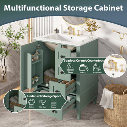 Light Green Bathroom Vanity - 24 Inch Storage Sink