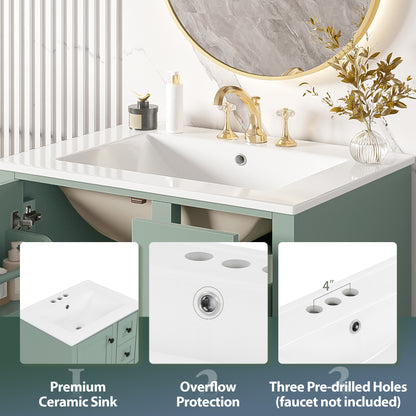 Light Green Bathroom Vanity - 24 Inch Storage Sink