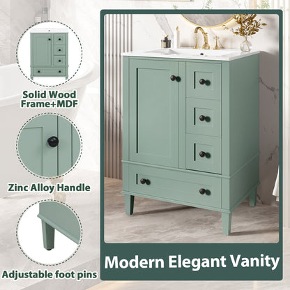 Light Green Bathroom Vanity - 24 Inch Storage Sink