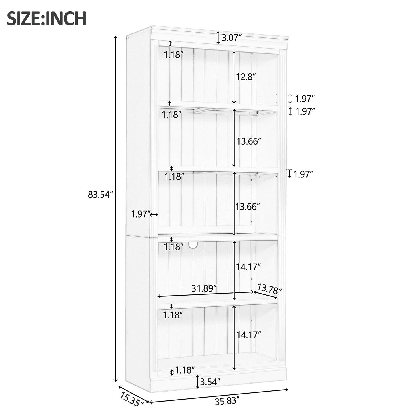 Solid Wood 5 Tier Bookshelf with LED Lighting for Home Storage for Living Room