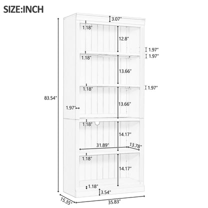 Solid Wood 5 Tier Bookshelf with LED Lighting for Home Storage for Living Room