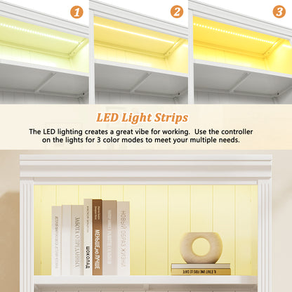 Solid Wood 5 Tier Bookshelf with LED Lighting for Home Storage for Living Room