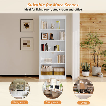 Solid Wood 5 Tier Bookshelf with LED Lighting for Home Storage for Living Room