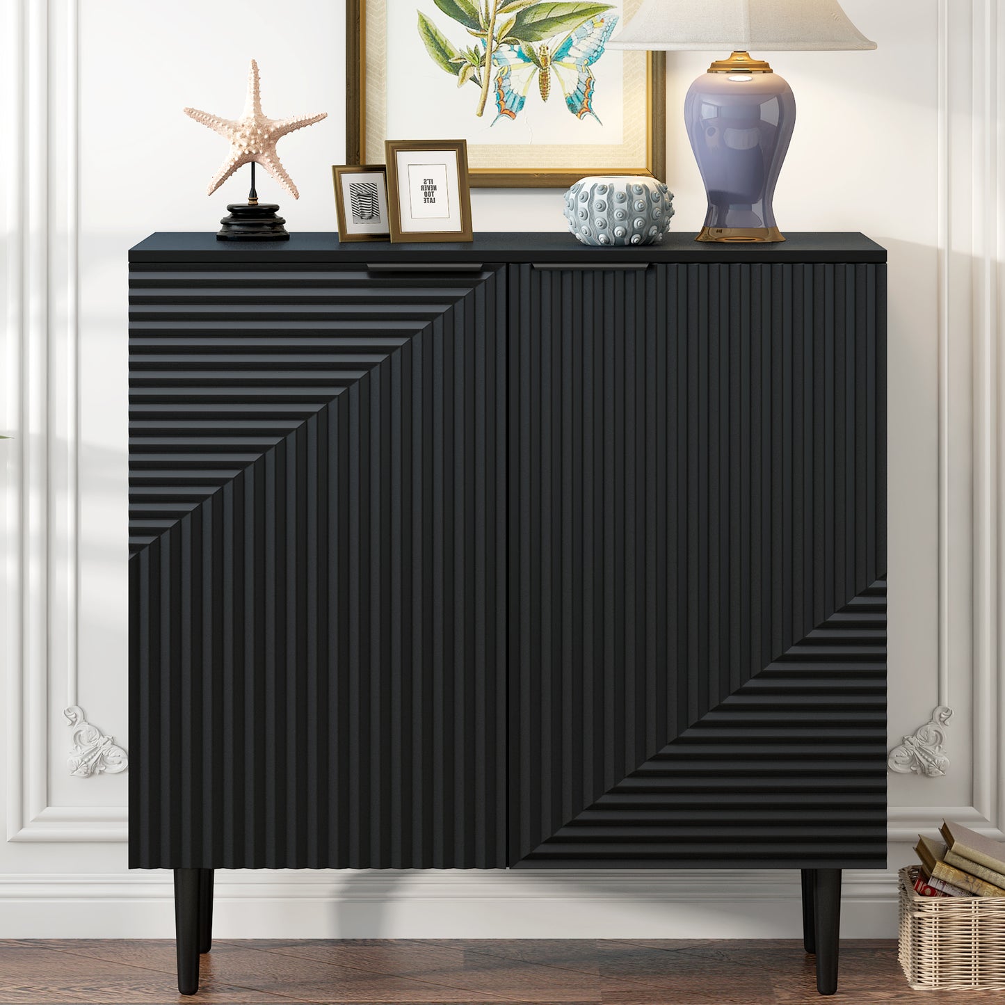 Black MDF Side Cabinet with Adjustable Shelves for Bedroom Storage for Living Room