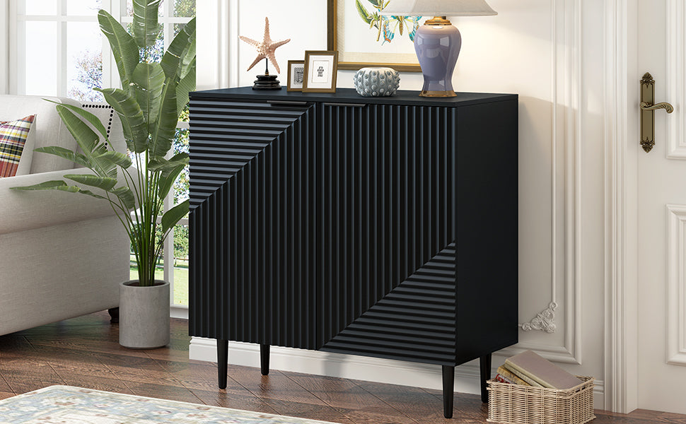 Black MDF Side Cabinet with Adjustable Shelves for Bedroom Storage for Living Room