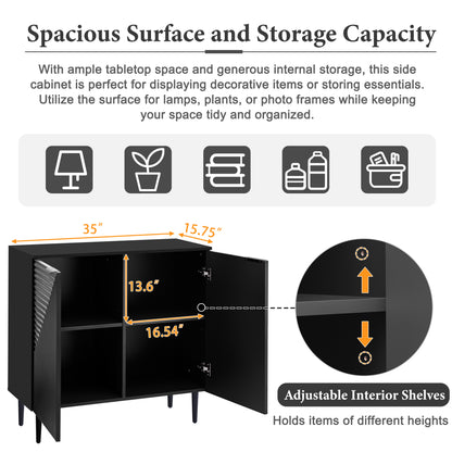 Black MDF Side Cabinet with Adjustable Shelves for Bedroom Storage for Living Room