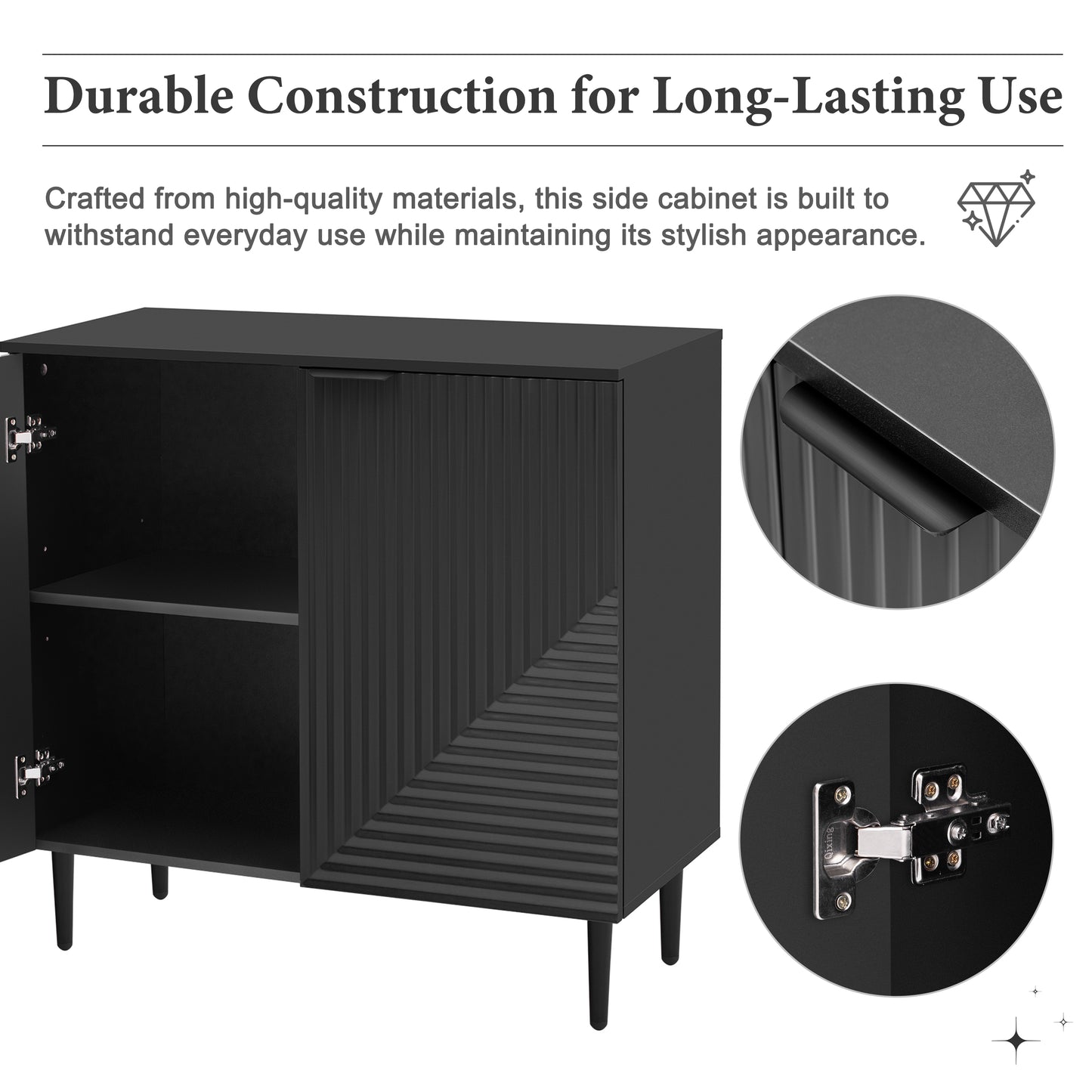 Black MDF Side Cabinet with Adjustable Shelves for Bedroom Storage for Living Room