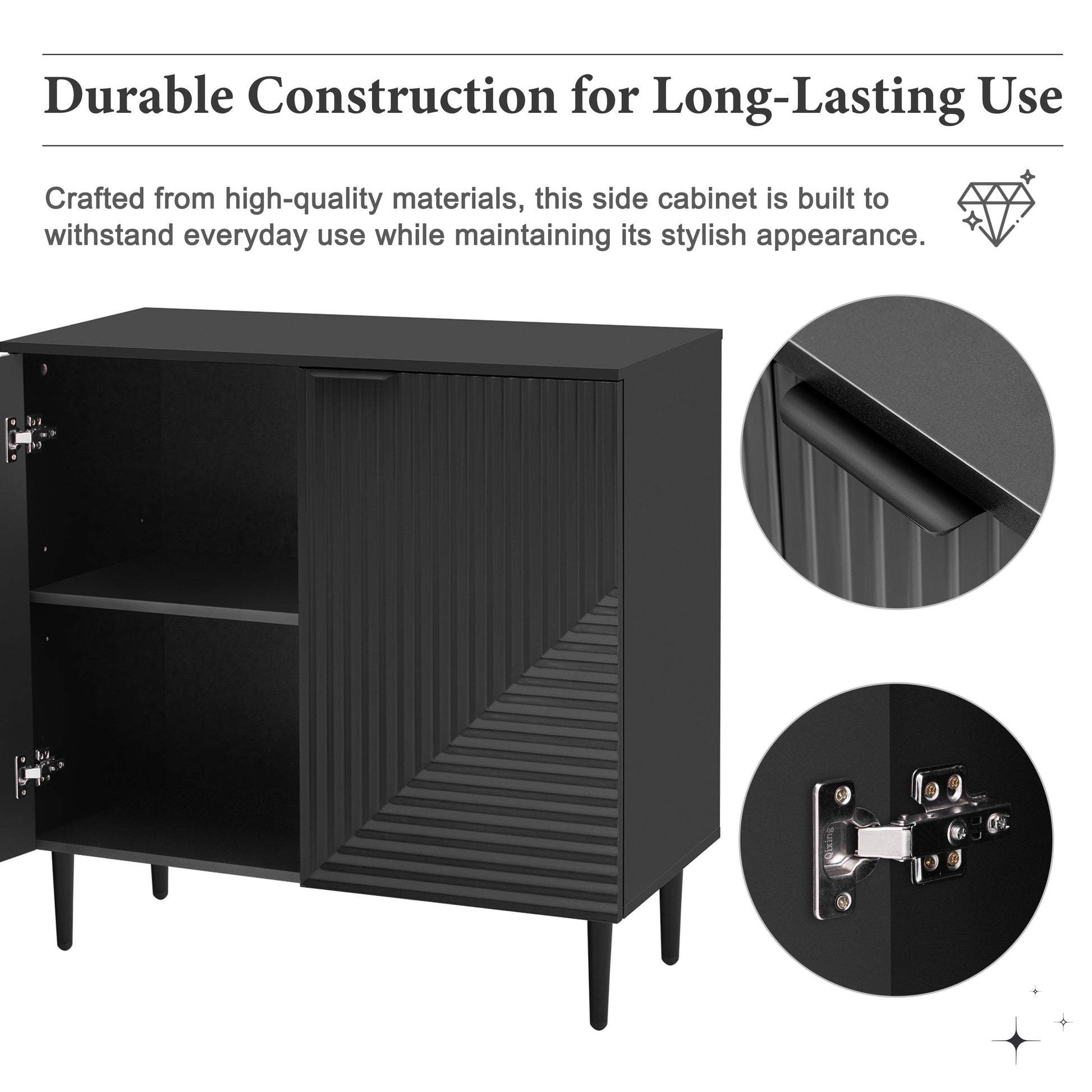 Black MDF Side Cabinet with Adjustable Shelves for Bedroom Storage for Living Room