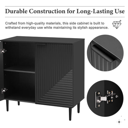 Black MDF Side Cabinet with Adjustable Shelves for Bedroom Storage for Living Room