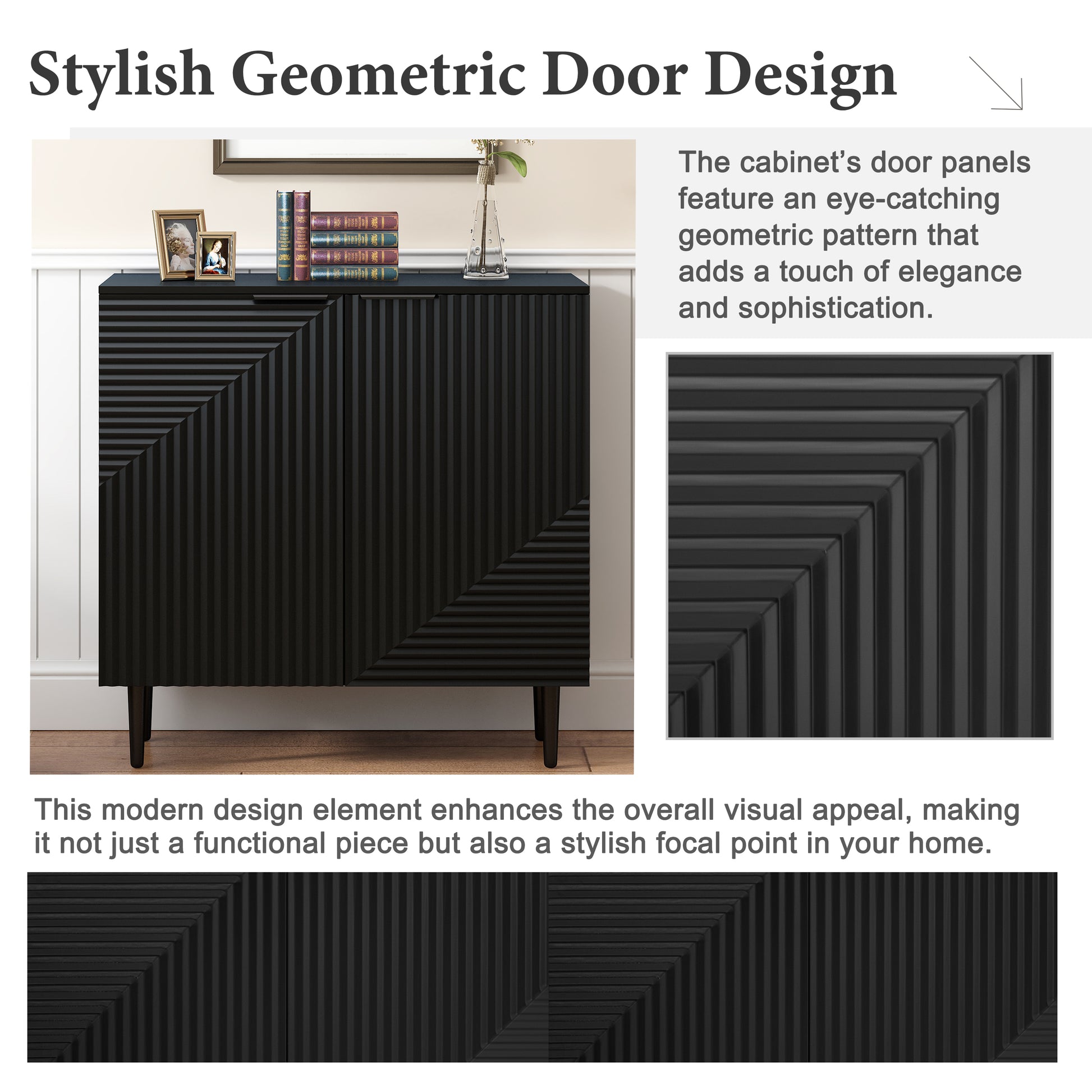 Black MDF Side Cabinet with Adjustable Shelves for Bedroom Storage for Living Room