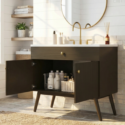 36 Inch Dark Brown Bathroom Vanity with Storage