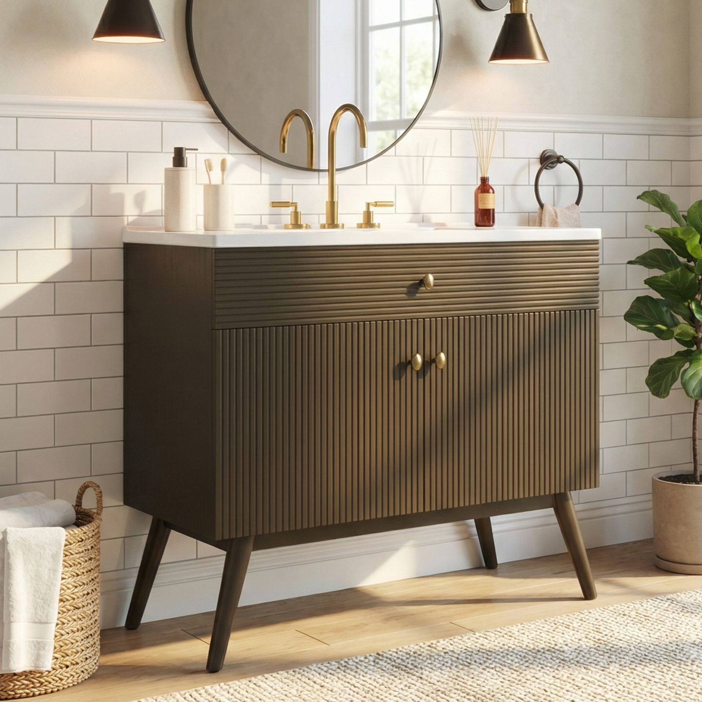 36 Inch Dark Brown Bathroom Vanity with Storage