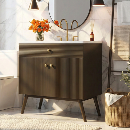 36 Inch Dark Brown Bathroom Vanity with Storage
