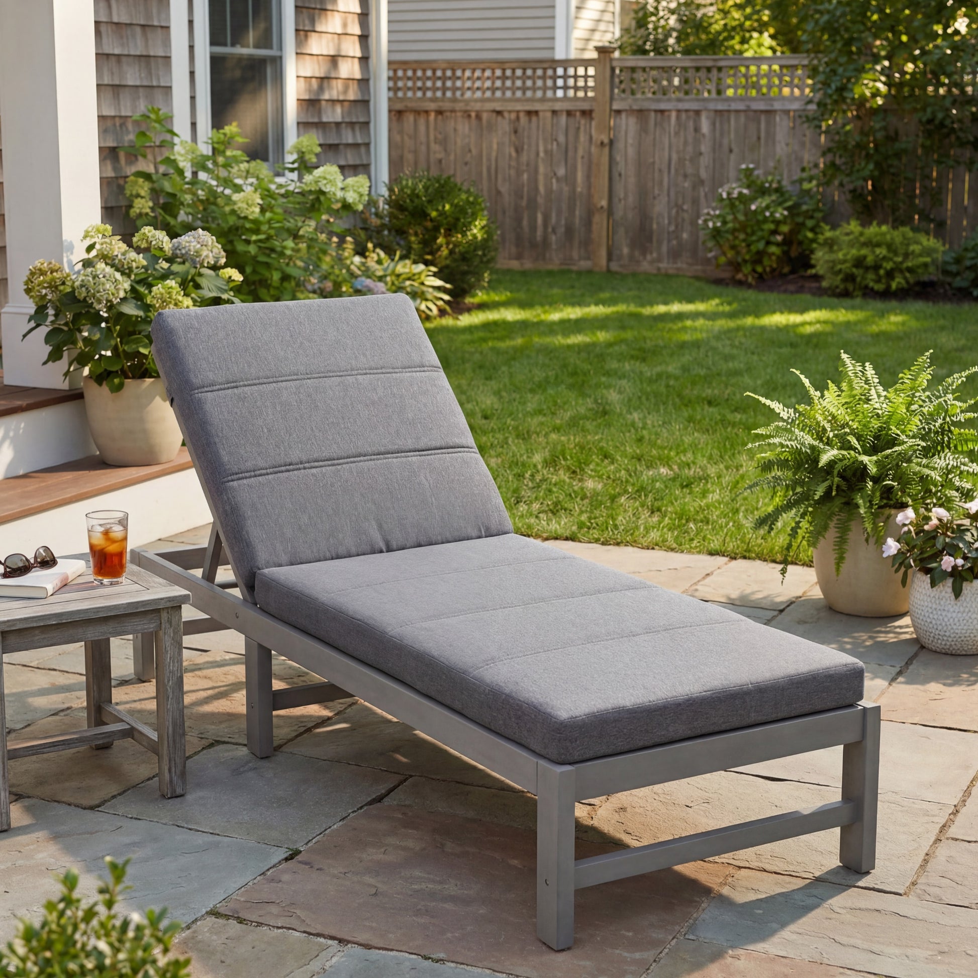 Grey Outdoor Chaise Lounge Cushion with Removable Cover
