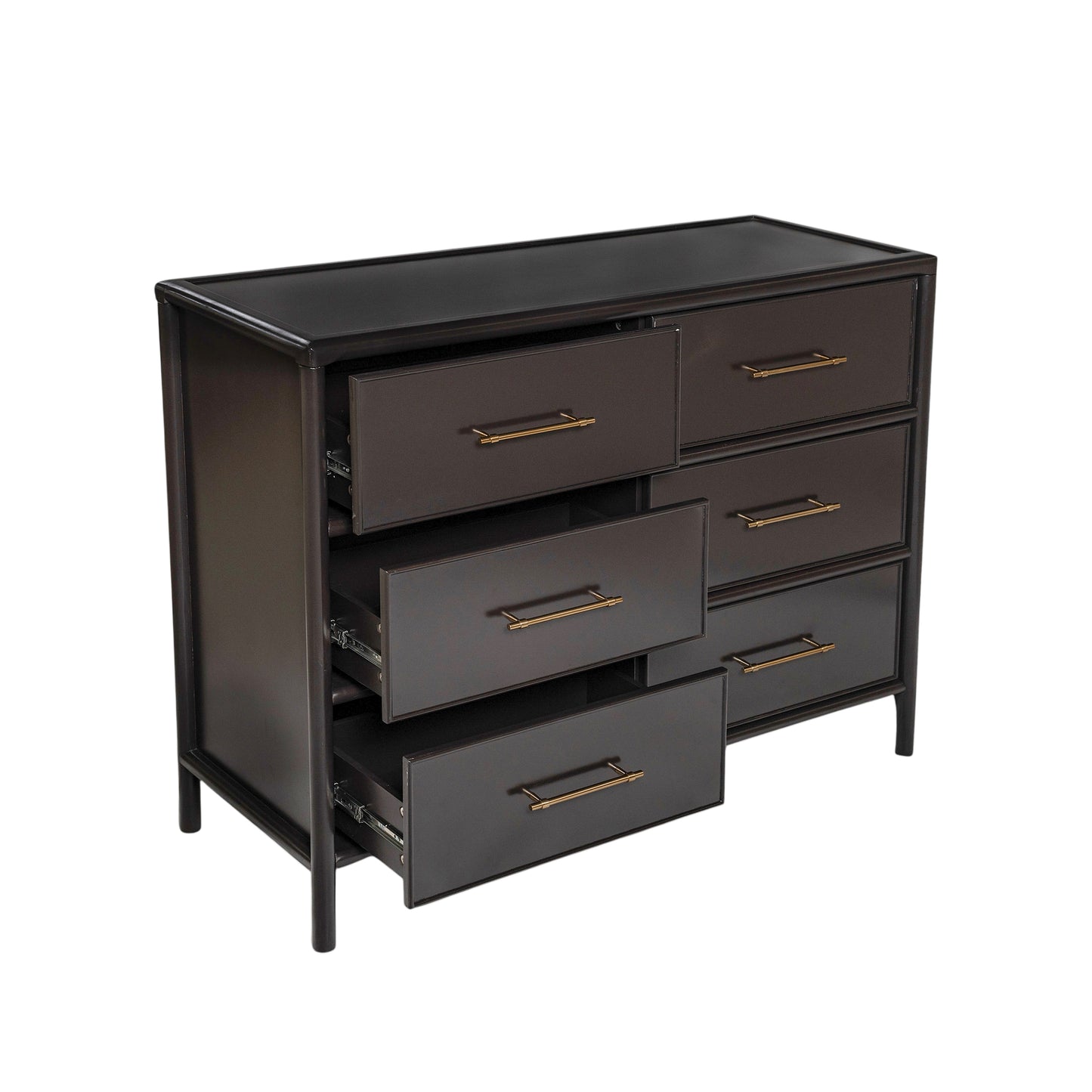 Dark Brown Acacia Storage Cabinet - 6 Drawers, Large Size