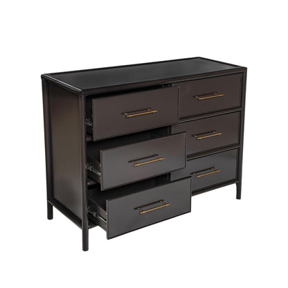 Dark Brown Acacia Storage Cabinet - 6 Drawers, Large Size