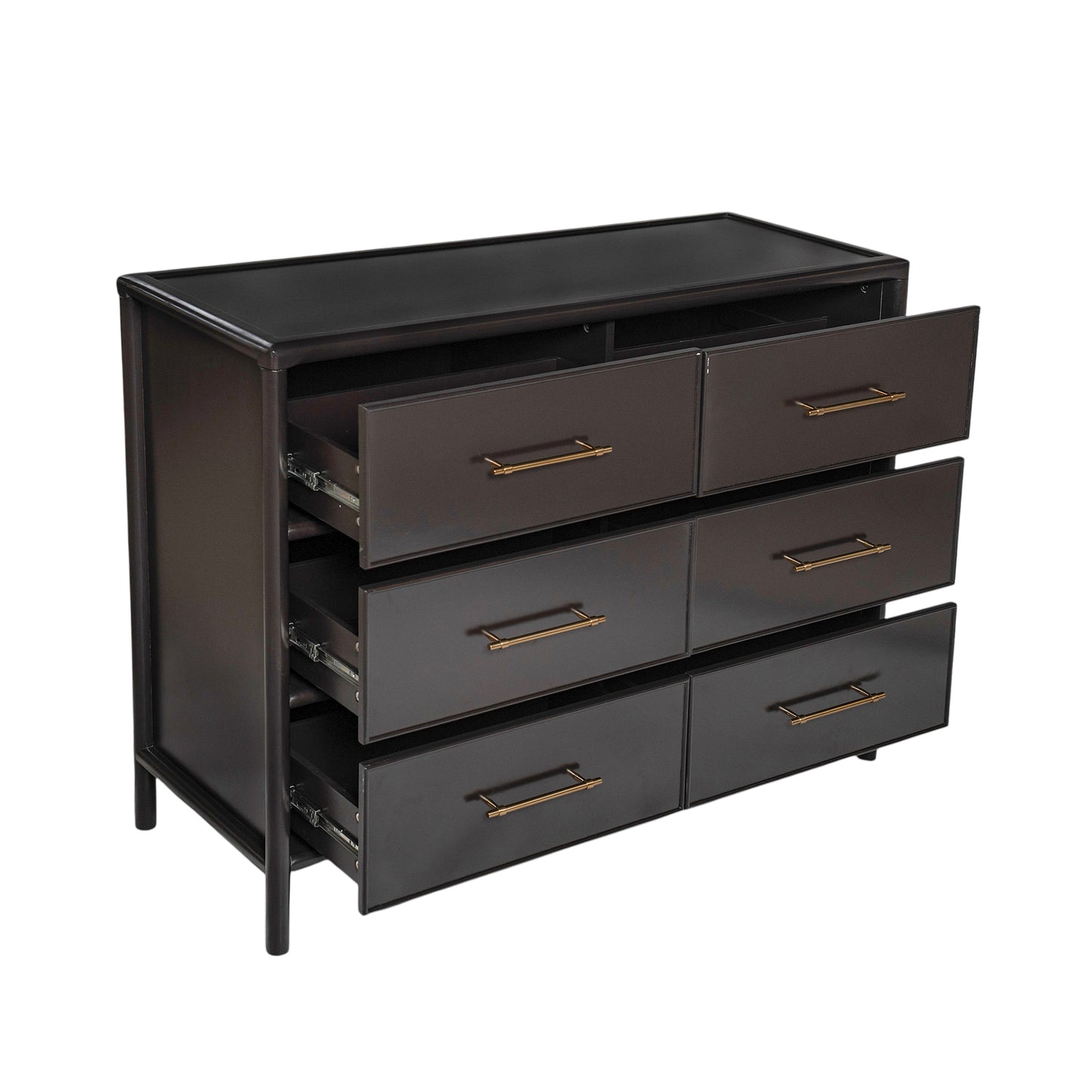 Dark Brown Acacia Storage Cabinet - 6 Drawers, Large Size