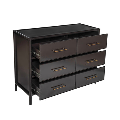 Dark Brown Acacia Storage Cabinet - 6 Drawers, Large Size