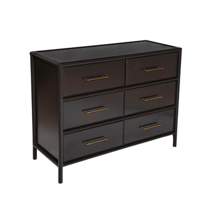 Dark Brown Acacia Storage Cabinet - 6 Drawers, Large Size
