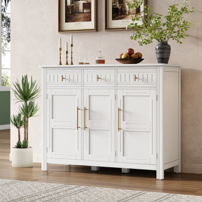 Cabinet with storage, for living and dining room entrance, large size, 3 doors and 3 drawers,white