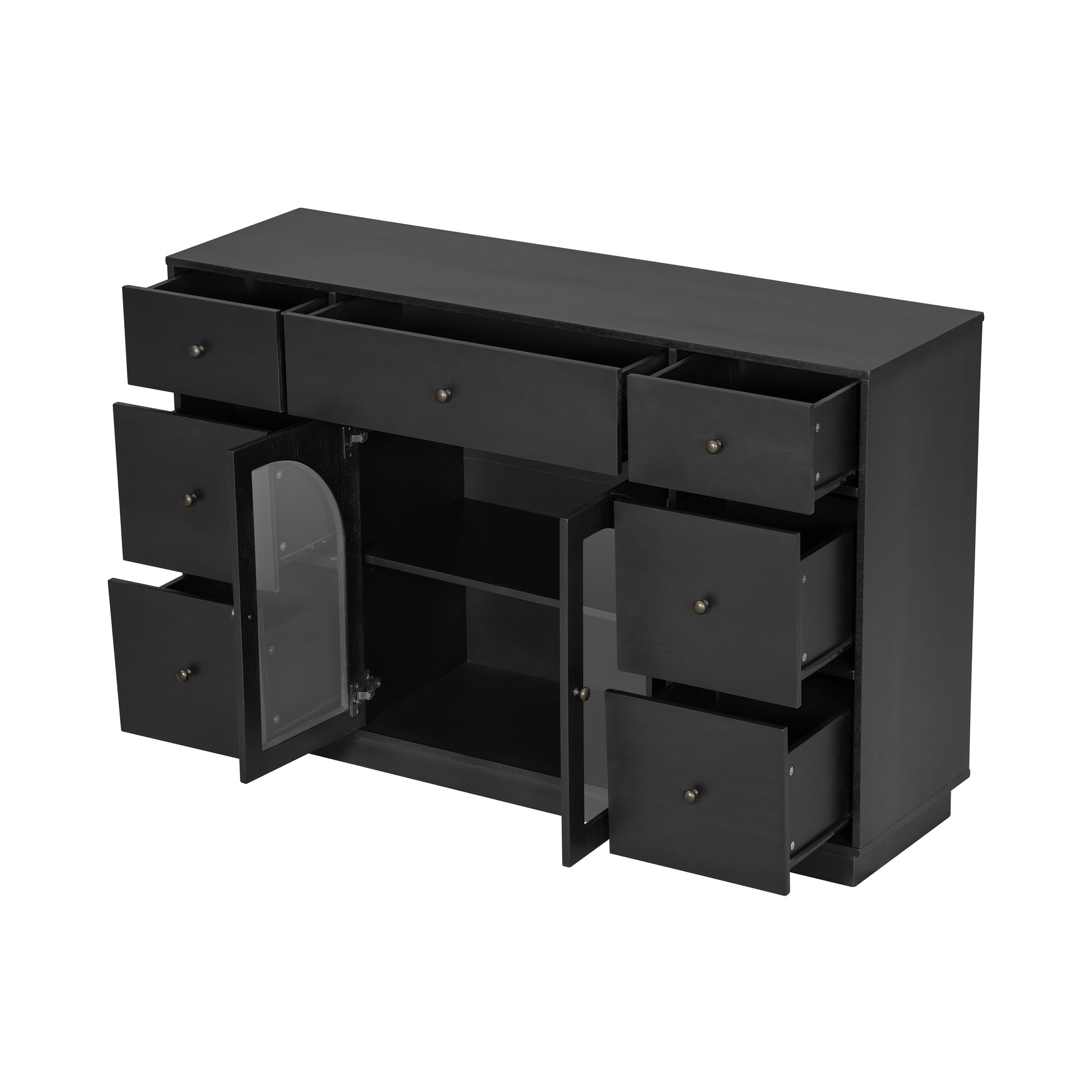 Black Accent Chest Cabinet - 55.1" Storage for Living Room