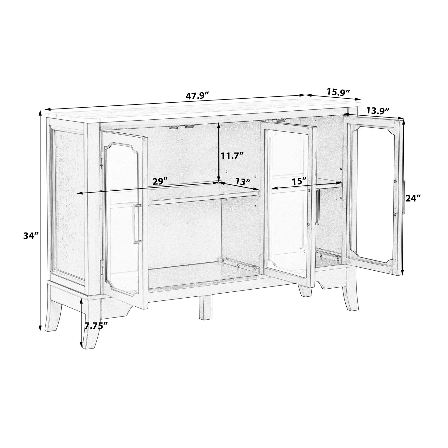 Ancient White Storage Cabinet - 3 Shelves, Large Capacity