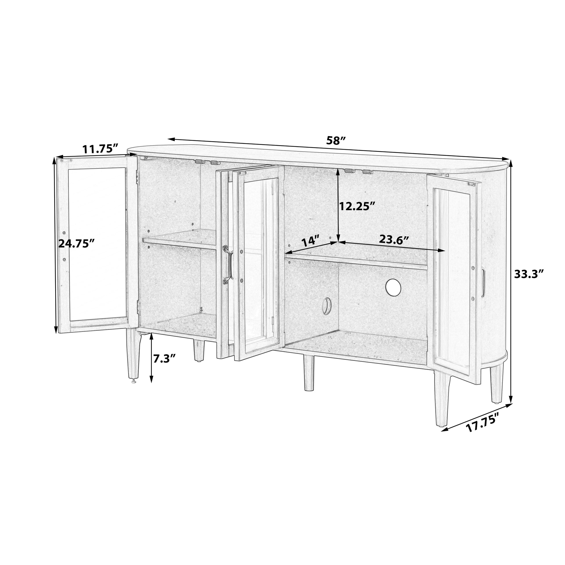 Black Pine Storage Cabinet - 58" Entryway Cabinet