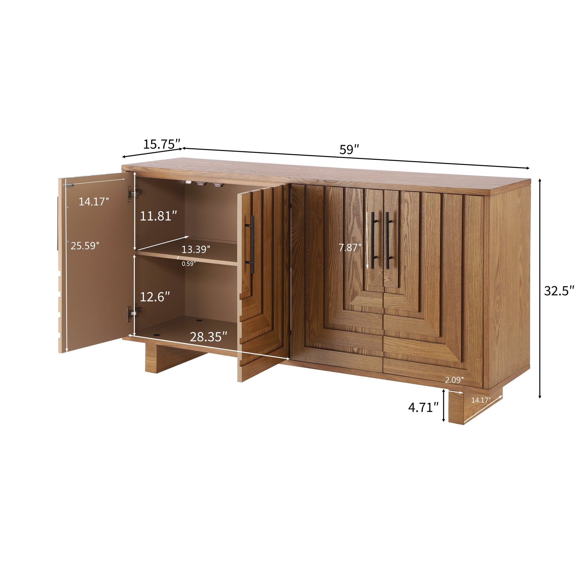 Natural MDF Sideboard Buffet - 59" Dining Storage Cabinet