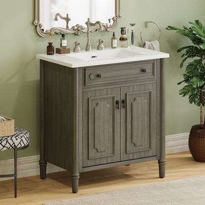 31 Inch Gray Bathroom Vanity - Antique Style Sink Cabinet