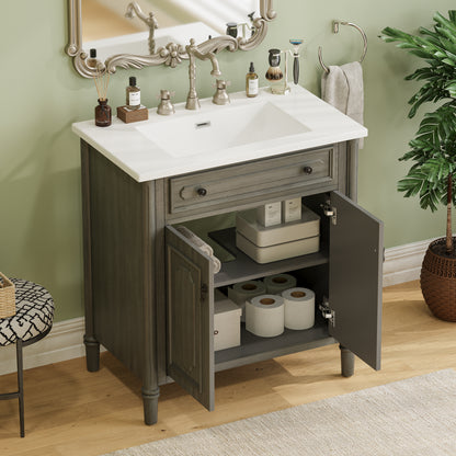 31 Inch Gray Bathroom Vanity - Antique Style Sink Cabinet