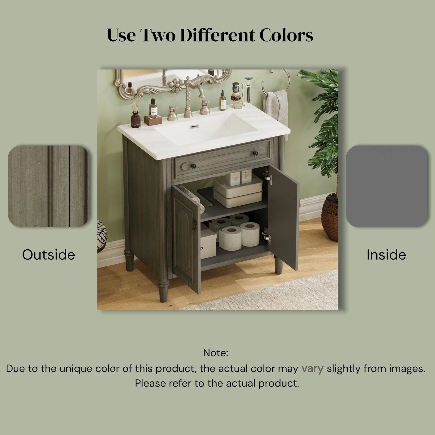 31 Inch Gray Bathroom Vanity - Antique Style Sink Cabinet