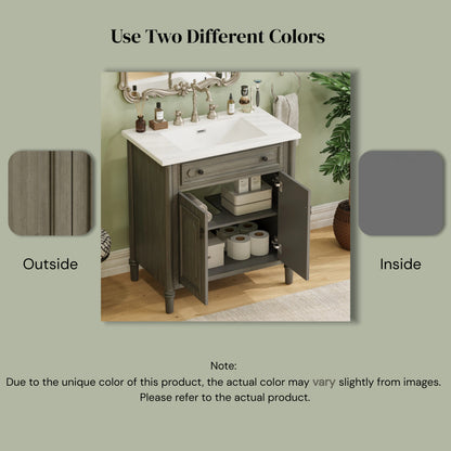 31 Inch Gray Bathroom Vanity - Antique Style Sink Cabinet