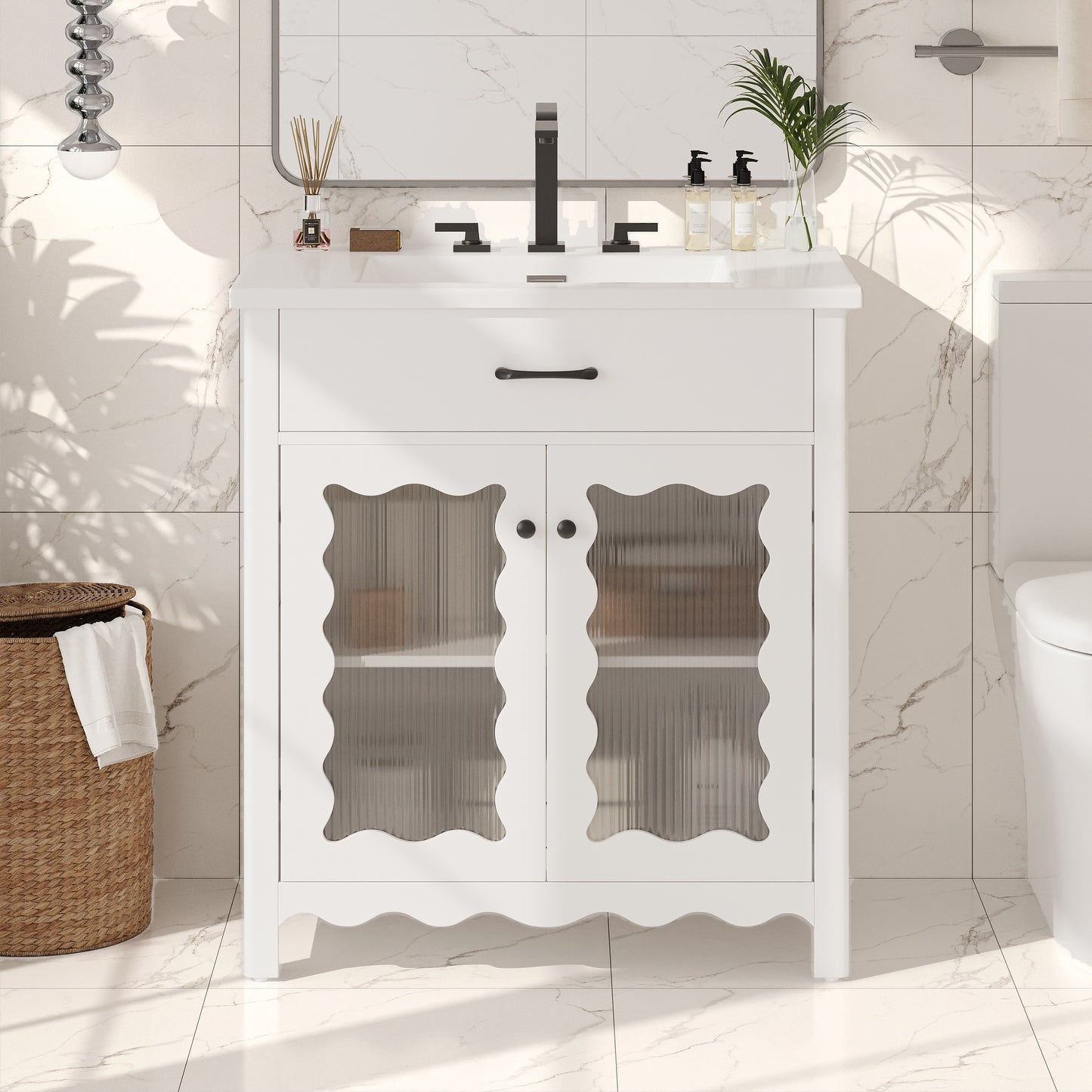 White Bathroom Vanity with Storage - 31 Inch Modern Design