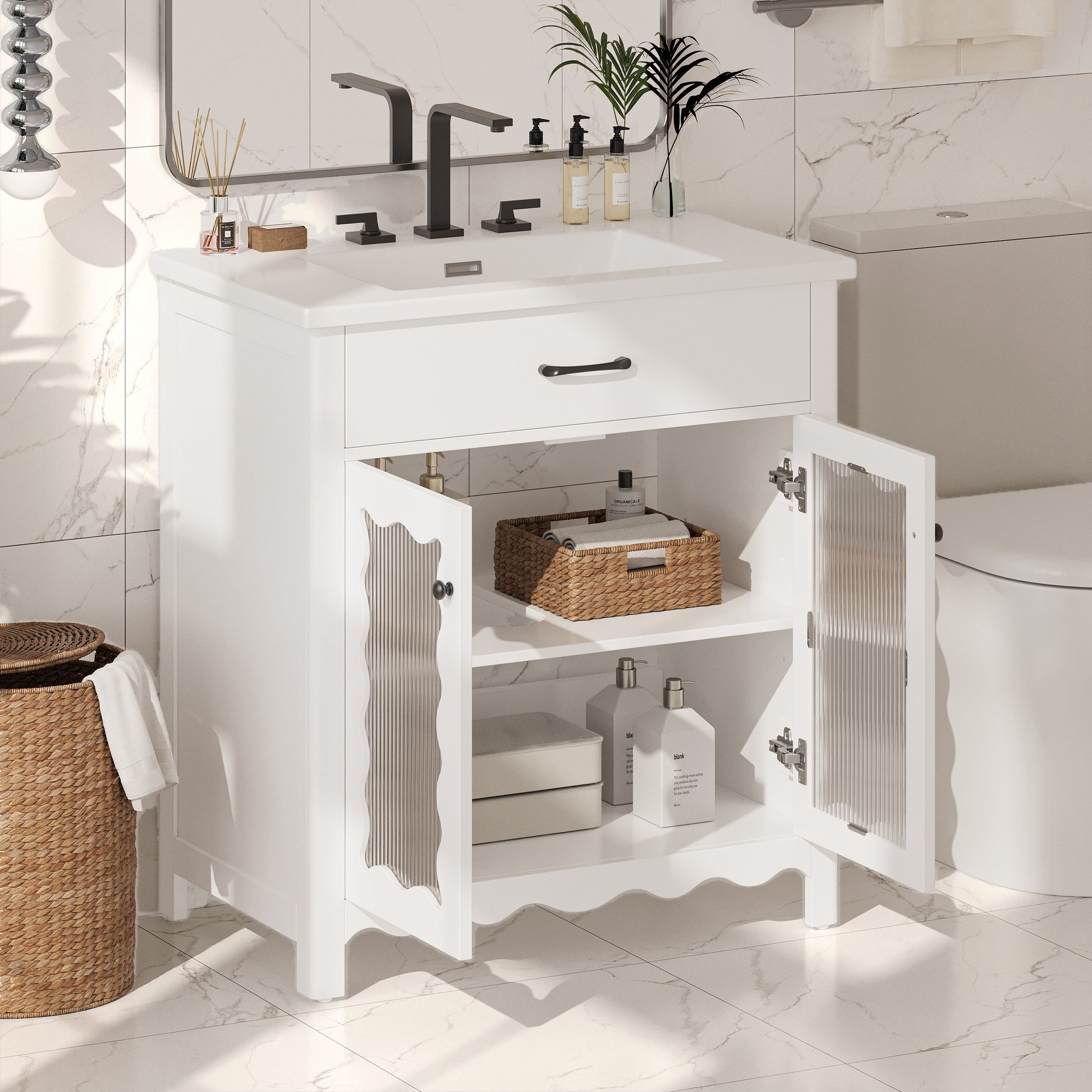 White Bathroom Vanity with Storage - 31 Inch Modern Design