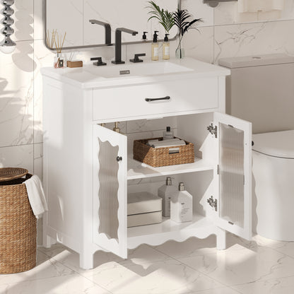 White Bathroom Vanity with Storage - 31 Inch Modern Design