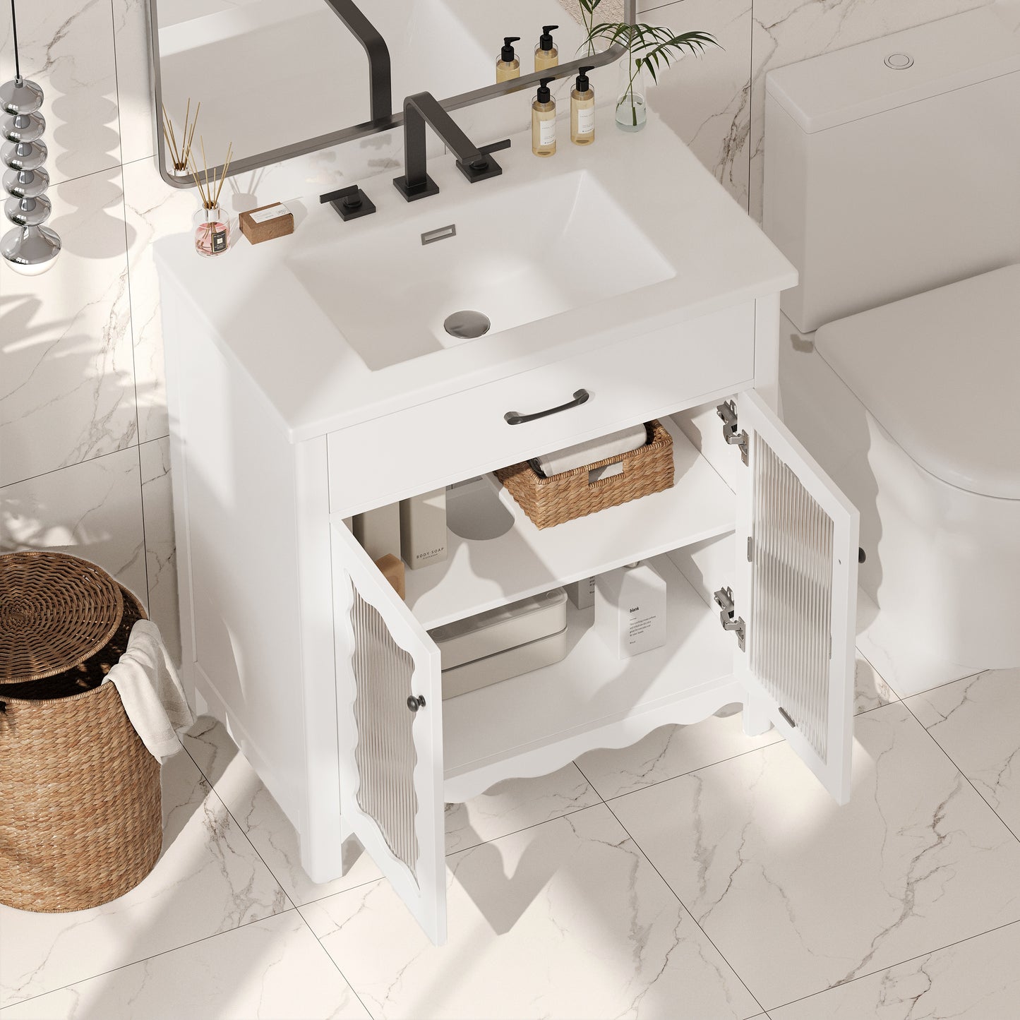White Bathroom Vanity with Storage - 31 Inch Modern Design