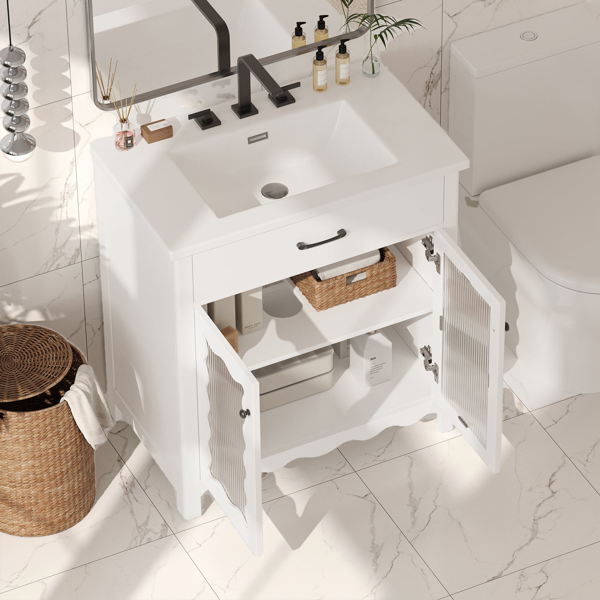 White Bathroom Vanity with Storage - 31 Inch Modern Design