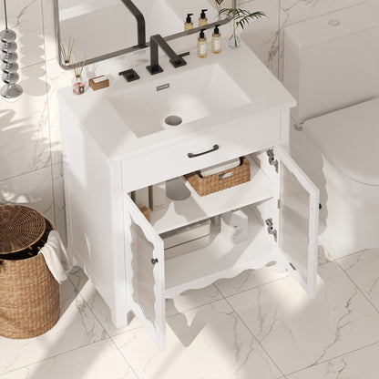 White Bathroom Vanity with Storage - 31 Inch Modern Design