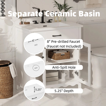 White Bathroom Vanity with Storage - 31 Inch Modern Design