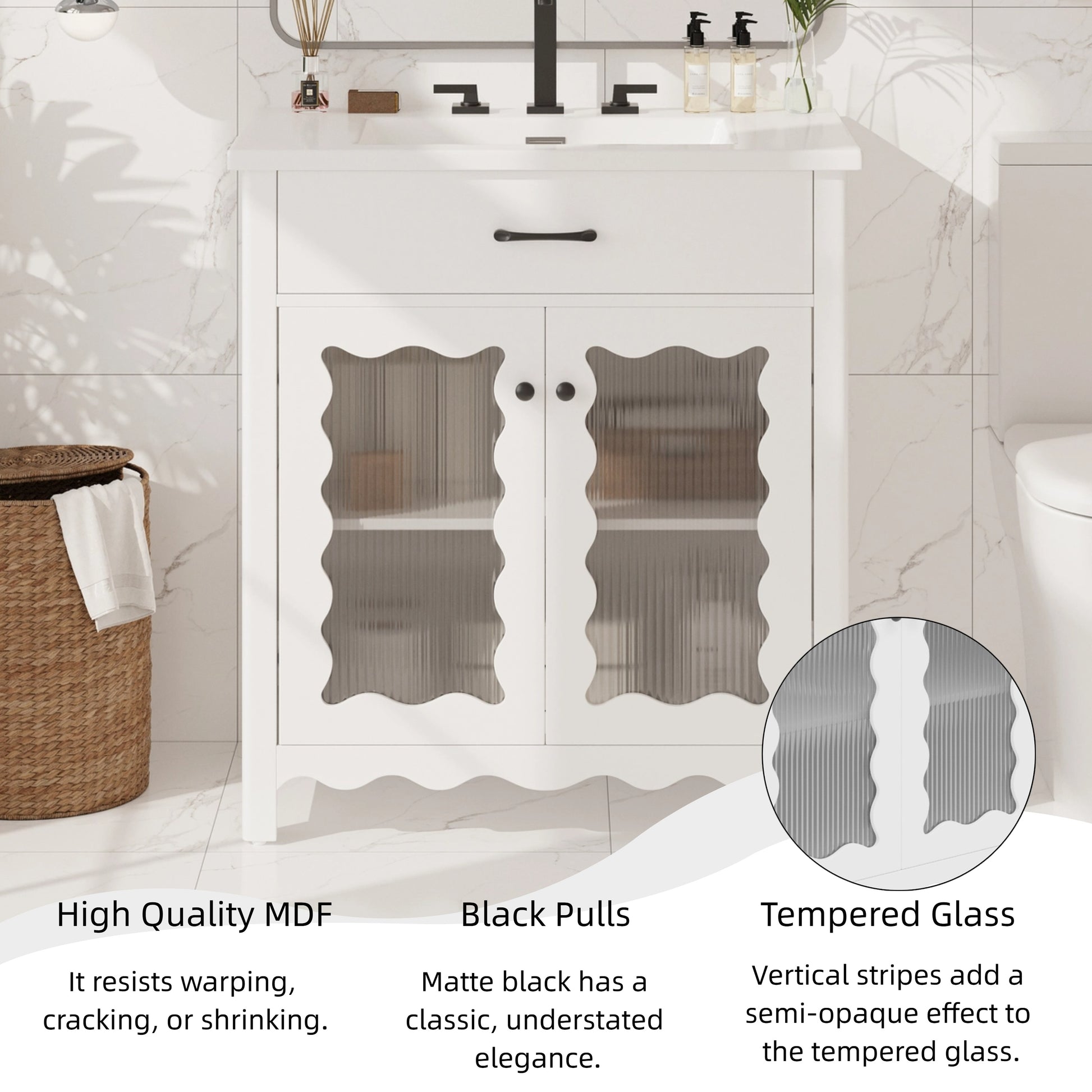 White Bathroom Vanity with Storage - 31 Inch Modern Design