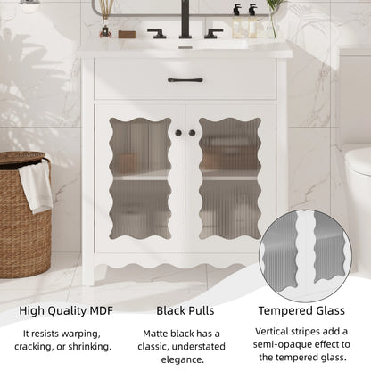 White Bathroom Vanity with Storage - 31 Inch Modern Design