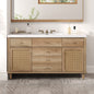 60" Bathroom Vanity with SMC Sink, Modern Large Storage Bathroom Storage Cabinet with Soft Close Drawers and Rattan Doors, Silver Metal Knobs and 5 Pine Legs, Natural