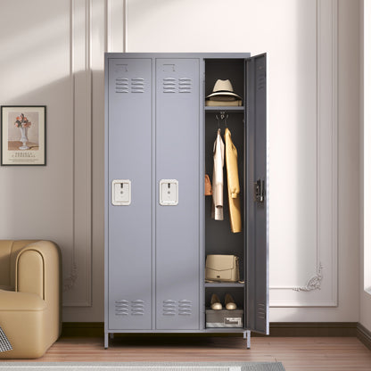 3 Door 72"H Metal Lockers With Lock for Employees,Storage Locker Cabinet  for Home Gym Office School Garage,Gray