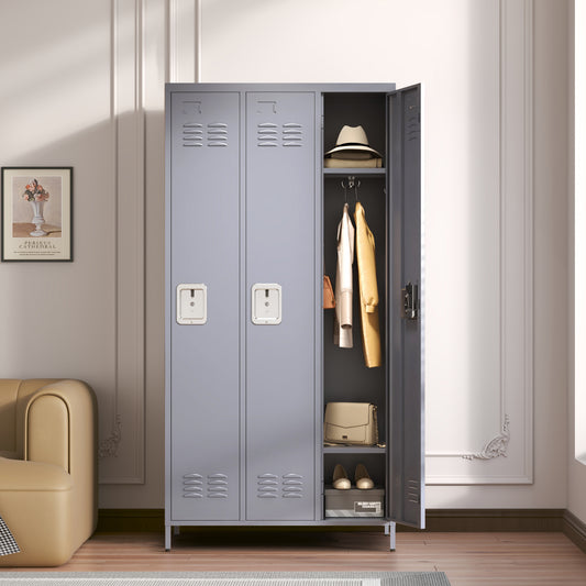 3 Door 72"H Metal Lockers With Lock for Employees,Storage Locker Cabinet  for Home Gym Office School Garage,Gray