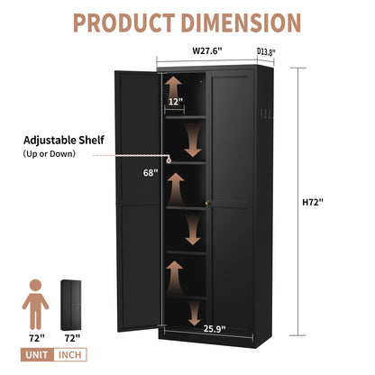 Black Metal Kitchen Cabinet with Adjustable Shelves for Heavy Storage for Living Room